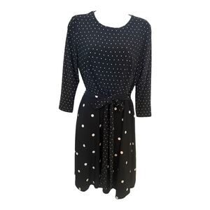 Vtg Lauren Ralph Lauren Blk w/Wht Small Polkadot Bodice Lrg Dot Skirt Dress 10P